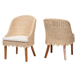 bali & pari Mabel Natural Rattan 2-Piece Dining Chair Set - Handwoven Wicker Accent Chair with Wingback Frame and Seat Cushion for Kitchen or Dining Room